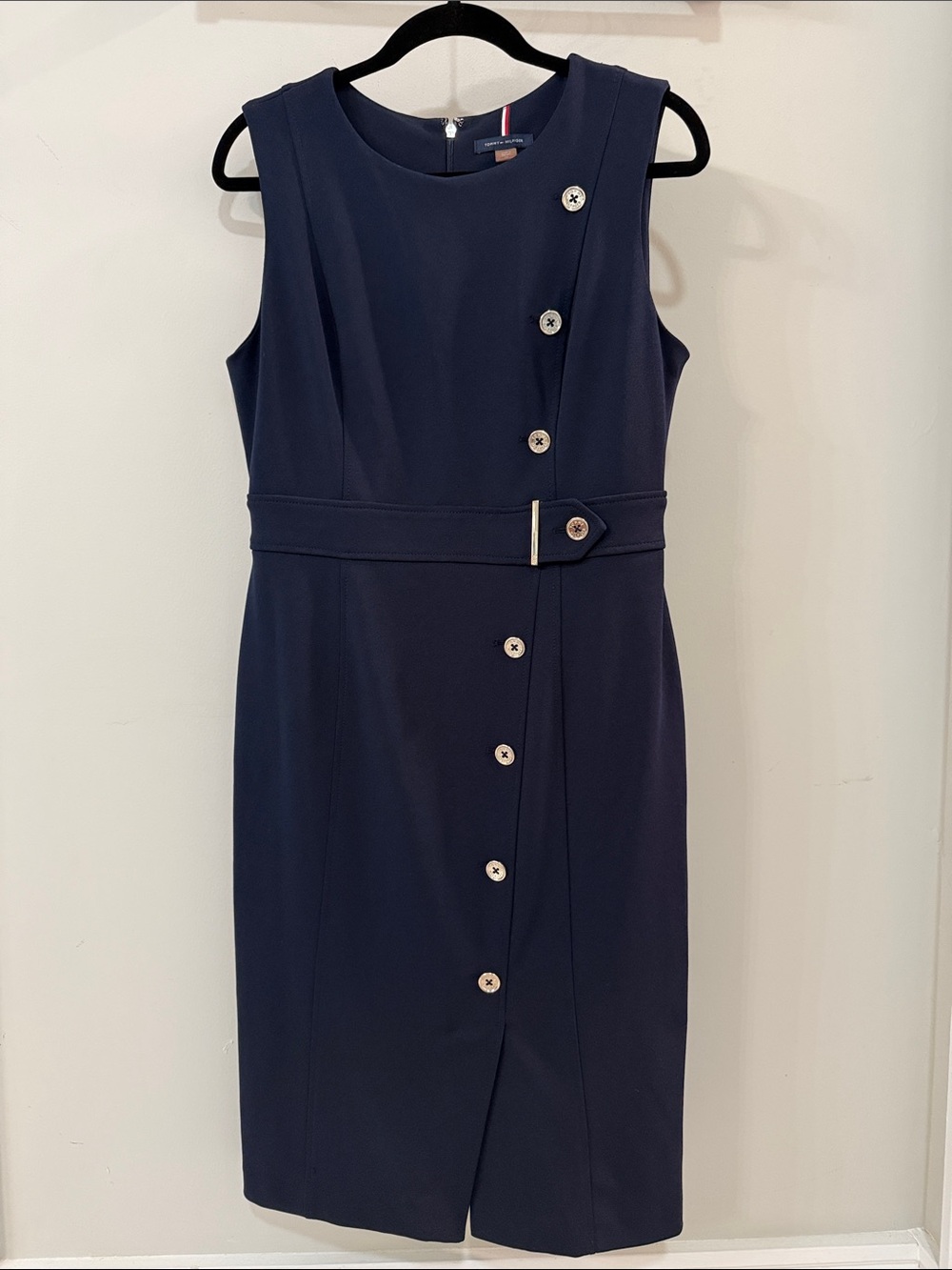 Tommy Hilfiger Navy Sleeveless Button-Front Sheath Dress
